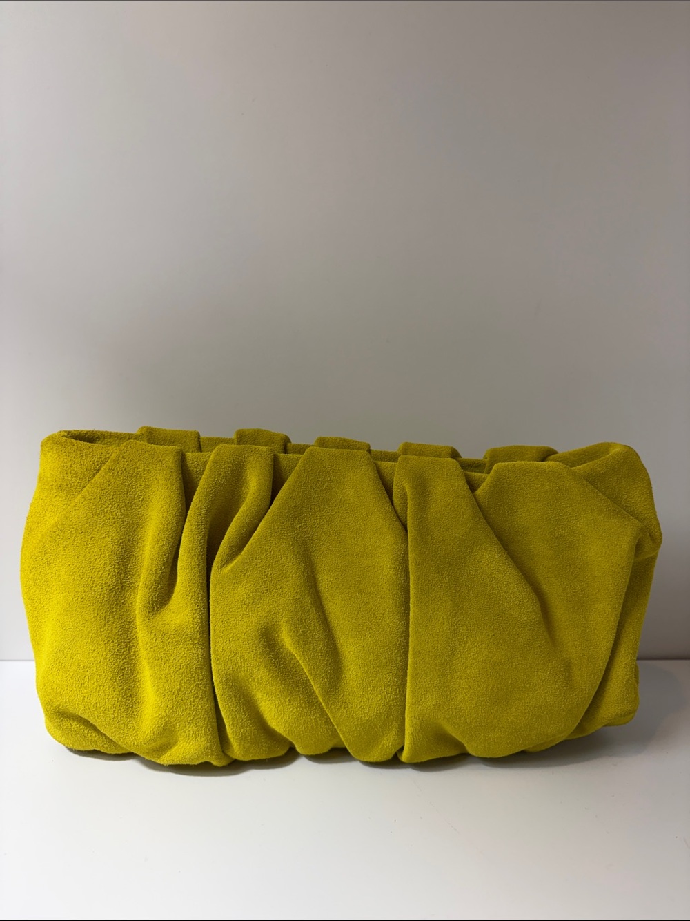 STAUD Bean Bag - Yellow Ruched Suede Clutch